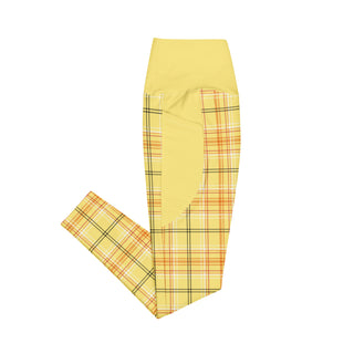 Yellow Plaid Leggings with Pockets