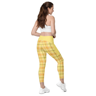 Yellow Plaid Leggings with Pockets