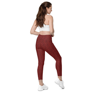 Leggings High Waist with Pockets Workout Athletic Red Leopard Print Pants