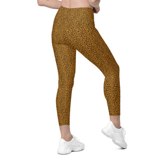 Orange Leggings with Black Leopard Print by Ellen Jean - Leggings with Pockets