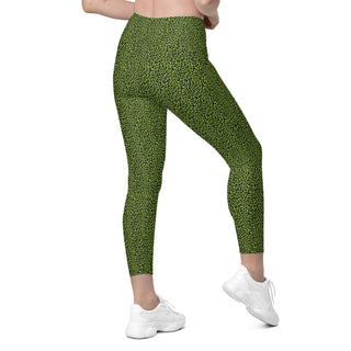 Leggings High Waist with Pockets Workout Athletic Green Leopard Print Pants