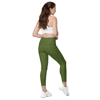 Leggings High Waist with Pockets Workout Athletic Green Leopard Print Pants