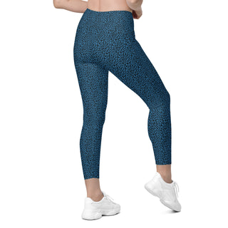 Leggings High Waist with Pockets Workout Athletic Blue Leopard Print Pants