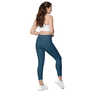 Leggings High Waist with Pockets Workout Athletic Blue Leopard Print Pants