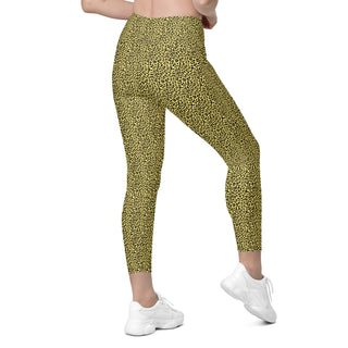 Yellow Leggings with Black Leopard Print by Ellen Jean - Leggings with Pockets