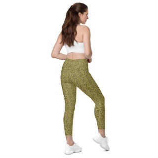 Yellow Leggings with Black Leopard Print by Ellen Jean - Leggings with Pockets