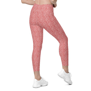 Leggings High Waist with Pockets Workout Athletic Red Leopard Print Pants