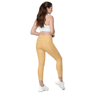 Leggings High Waist with Pockets Workout Athletic Orange Leopard Print Pants