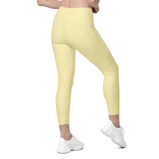 Yellow Leggings with White Leopard Print by Ellen Jean - Leggings with Pockets