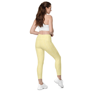 Yellow Leggings with White Leopard Print by Ellen Jean - Leggings with Pockets