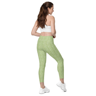 Leggings High Waist with Pockets Workout Athletic Green Leopard Print Pants