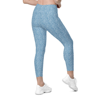 Leggings High Waist with Pockets Workout Athletic Blue Leopard Print Pants