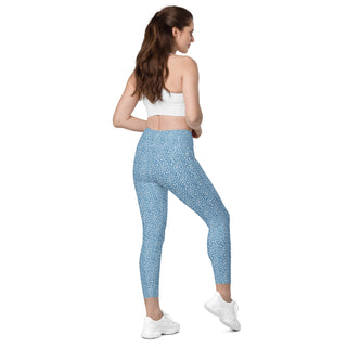 Leggings High Waist with Pockets Workout Athletic Blue Leopard Print Pants