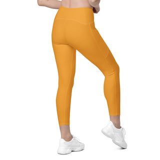 Leggings High Waist with Pockets Workout Athletic Compression Orange Jogging Pants