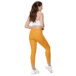 Leggings High Waist with Pockets Workout Athletic Compression Orange Jogging Pants