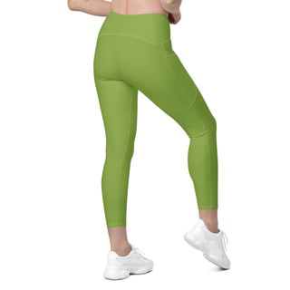 Leggings High Waist with Pockets Workout Athletic Compression Green Jogging Pants