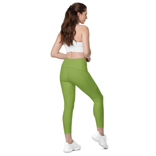 Leggings High Waist with Pockets Workout Athletic Compression Green Jogging Pants