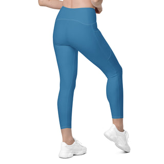 Leggings High Waist with Pockets Workout Athletic Compression Blue Jogging Pants