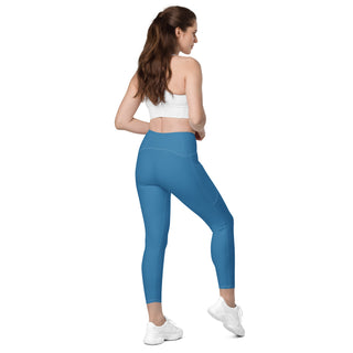 Leggings High Waist with Pockets Workout Athletic Compression Blue Jogging Pants