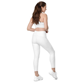 Leggings High Waist with Pockets Workout Athletic Compression White Jogging Pants