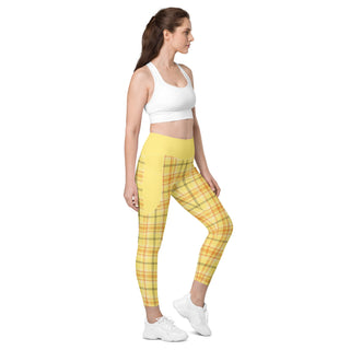 Yellow Plaid Leggings with Pockets