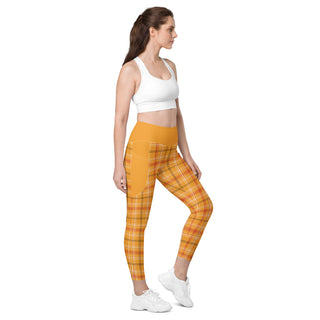 Orange Plaid Leggings with Pockets by Ellen Jean