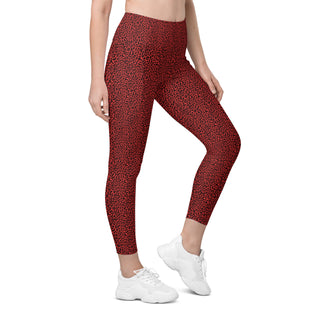 Leggings High Waist with Pockets Workout Athletic Red Leopard Print Pants