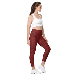 Leggings High Waist with Pockets Workout Athletic Red Leopard Print Pants