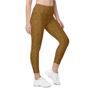 Orange Leggings with Black Leopard Print by Ellen Jean - Leggings with Pockets