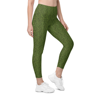 Leggings High Waist with Pockets Workout Athletic Green Leopard Print Pants