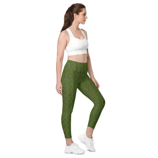 Leggings High Waist with Pockets Workout Athletic Green Leopard Print Pants