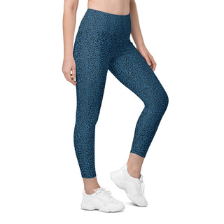 Leggings High Waist with Pockets Workout Athletic Blue Leopard Print Pants