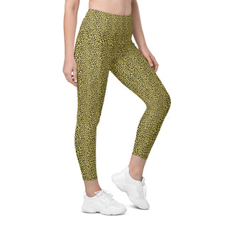 Yellow Leggings with Black Leopard Print by Ellen Jean - Leggings with Pockets