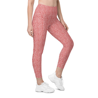 Leggings High Waist with Pockets Workout Athletic Red Leopard Print Pants