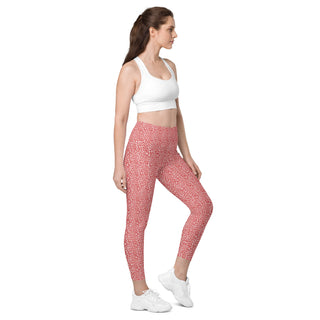 Leggings High Waist with Pockets Workout Athletic Red Leopard Print Pants