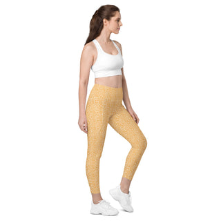 Leggings High Waist with Pockets Workout Athletic Orange Leopard Print Pants