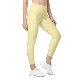 Yellow Leggings with White Leopard Print by Ellen Jean - Leggings with Pockets