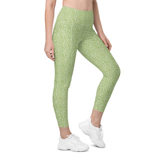 Leggings High Waist with Pockets Workout Athletic Green Leopard Print Pants