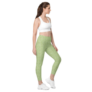 Leggings High Waist with Pockets Workout Athletic Green Leopard Print Pants