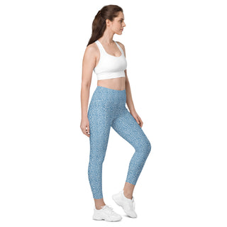 Leggings High Waist with Pockets Workout Athletic Blue Leopard Print Pants