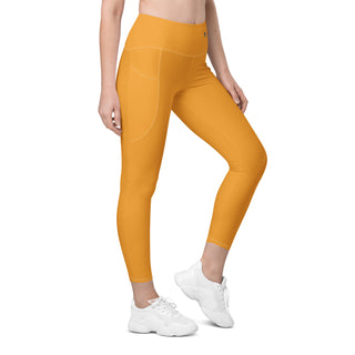 Leggings High Waist with Pockets Workout Athletic Compression Orange Jogging Pants