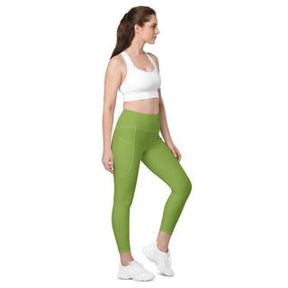 Leggings High Waist with Pockets Workout Athletic Compression Green Jogging Pants