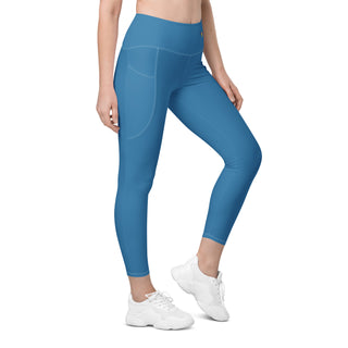 Leggings High Waist with Pockets Workout Athletic Compression Blue Jogging Pants