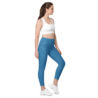 Leggings High Waist with Pockets Workout Athletic Compression Blue Jogging Pants