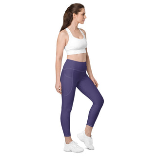 Leggings High Waist with Pockets Workout Athletic Compression Purple Jogging Pants