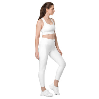 Leggings High Waist with Pockets Workout Athletic Compression White Jogging Pants