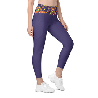 Leggings High Waist with Pockets Workout Purple Patterned Pants