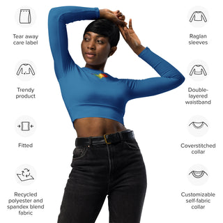 Crop Top Blue Long-Sleeve UPF 50 Plus Protection Sporty Eco-Friendly Crop Top