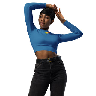 Crop Top Blue Long-Sleeve UPF 50 Plus Protection Sporty Eco-Friendly Crop Top