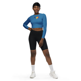 Crop Top Blue Long-Sleeve UPF 50 Plus Protection Sporty Eco-Friendly Crop Top